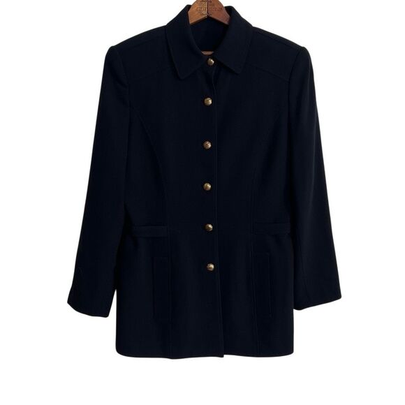Dana Buchman 100% Wool Button Front Long Sleeve Fully Lined Blazer Black Size 10 - Picture 1 of 9